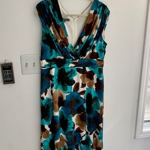 Jones Wear Teal Blue Brown Floral Midi Dress